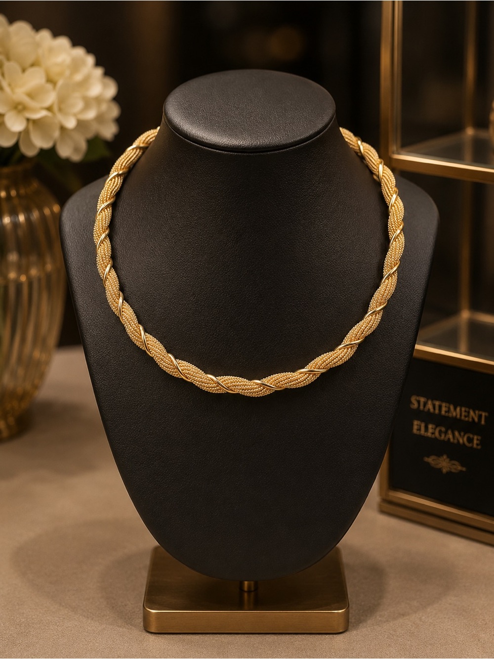 Gold Braided Rope Necklace - Designer Style
